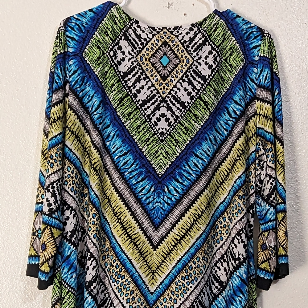 CHICO'S Size 3 Midi Shift Dress Knee Length V-neck Colorful Multicolored - Picture 6 of 9